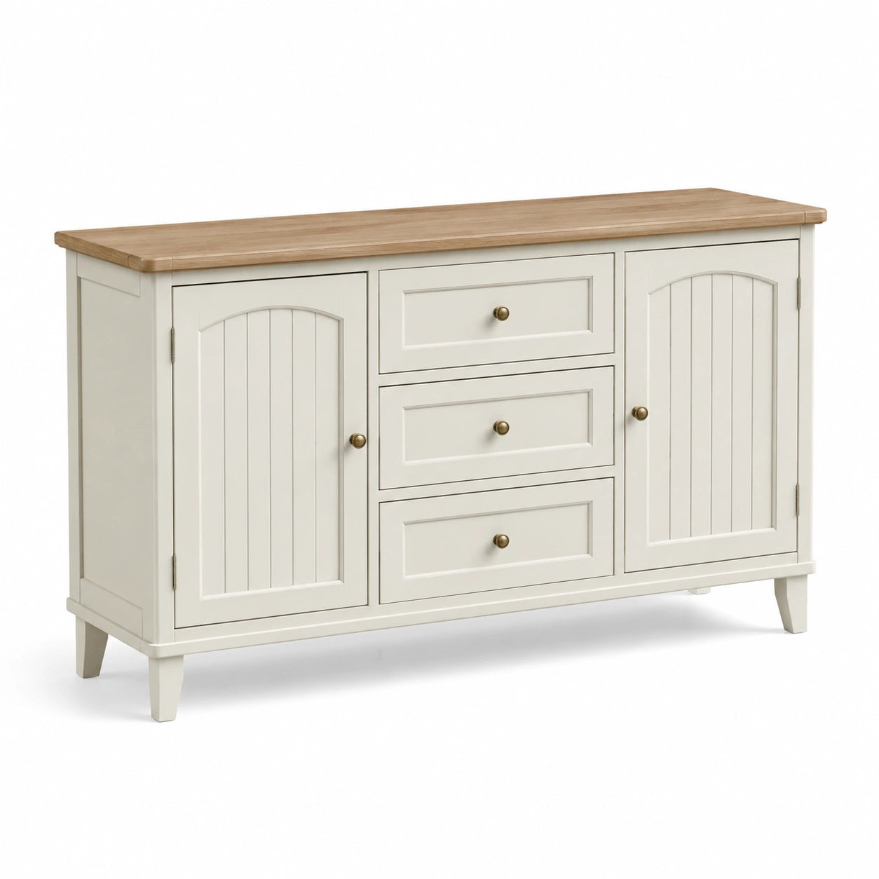 Aparador de madera MDF lacado blanco con encimera de roble 140x40x80 cm