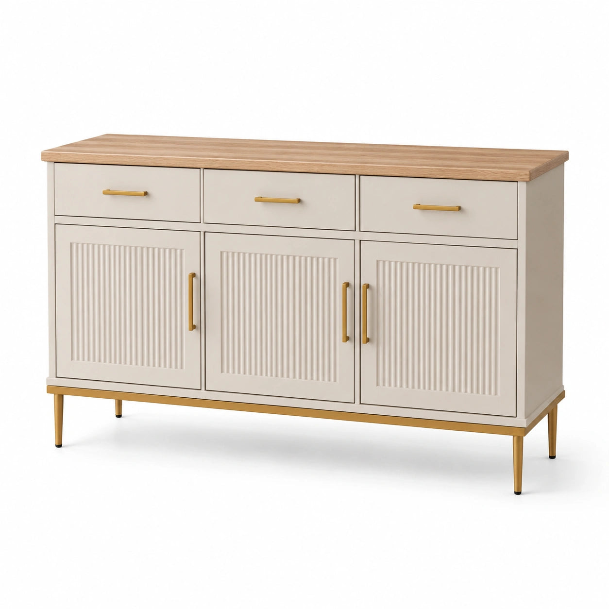 Aparador de MDF con Tapa de Madera Roble y Patas Metálicas Doradas 120x35x80 cm