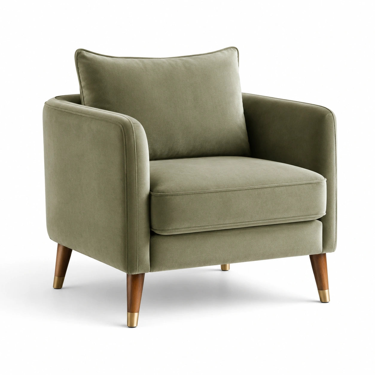 Sillón de terciopelo verde con patas de madera