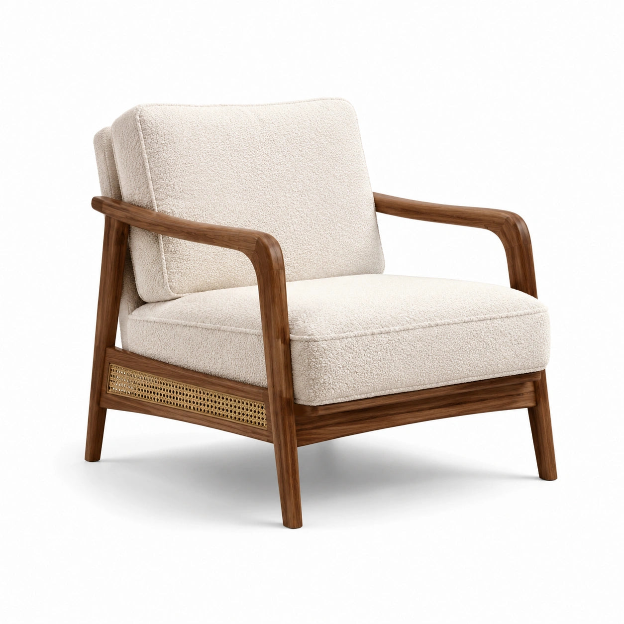 Sillón de madera de haya con tapizado boucle crema