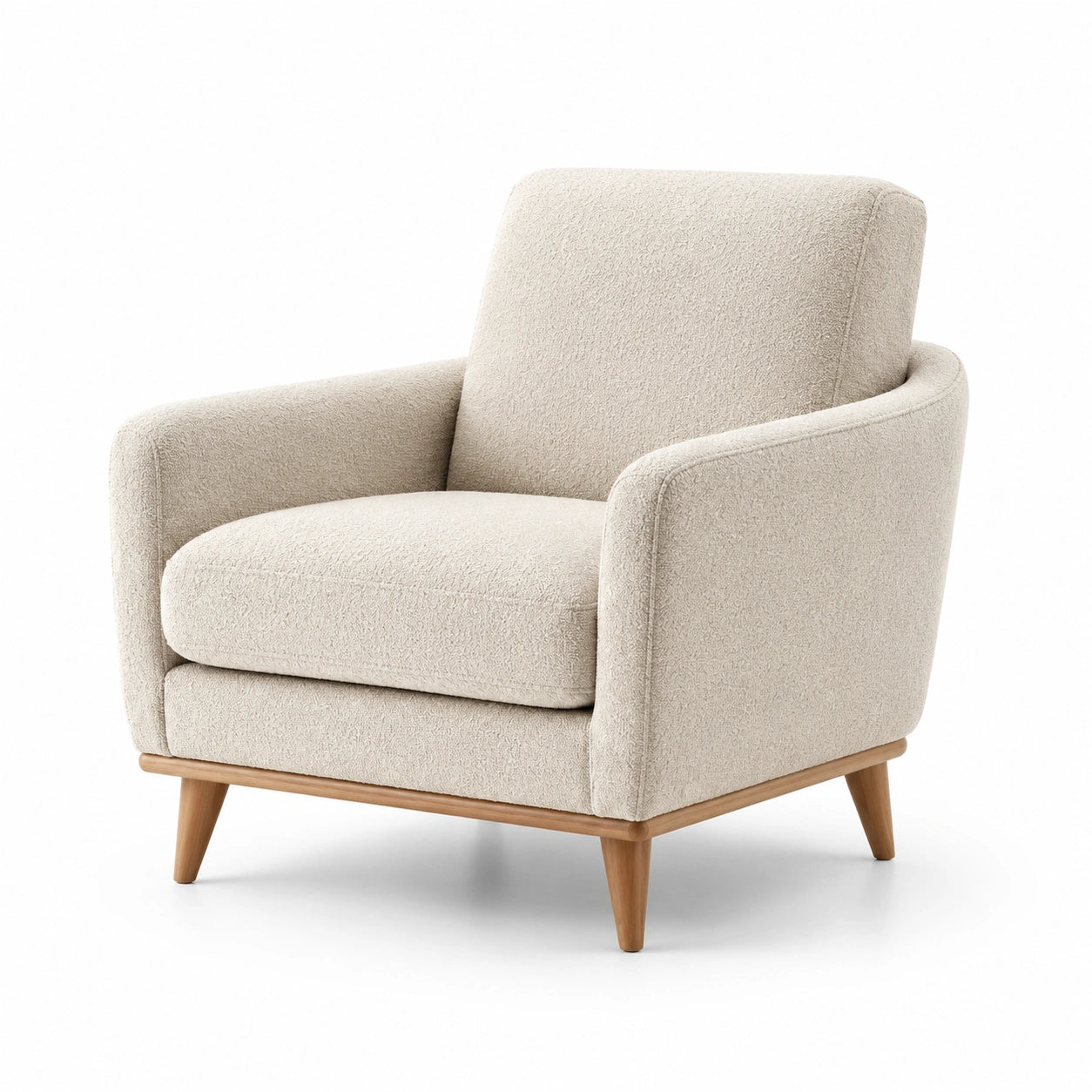 Sillón de tela beige con patas de madera 85x90x80 cm