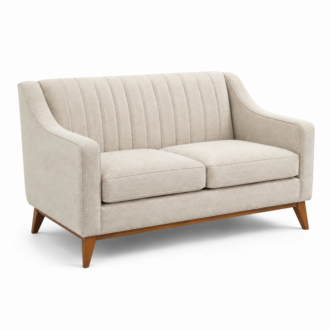 Sofá de dos plazas beige tela lino estructura de madera