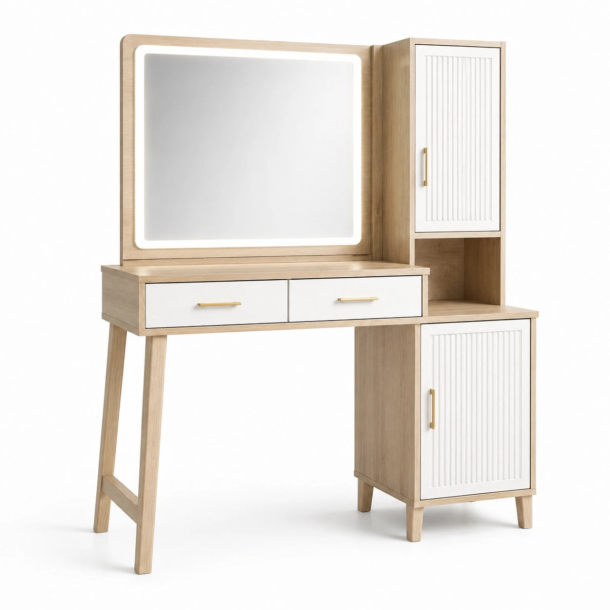 Tocador de madera con espejo LED y almacenaje