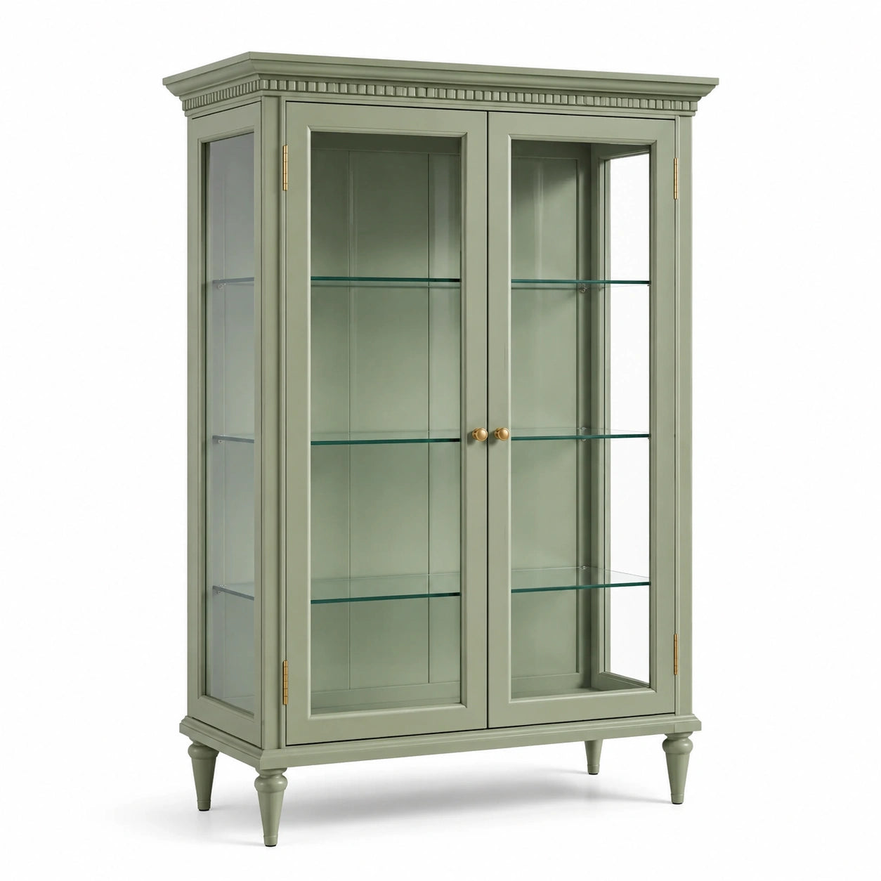 Armario Vitrina de Madera Verde con Puertas de Vidrio