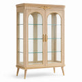Vitrina de Madera con Estantes de Vidrio, Beige y Dorado