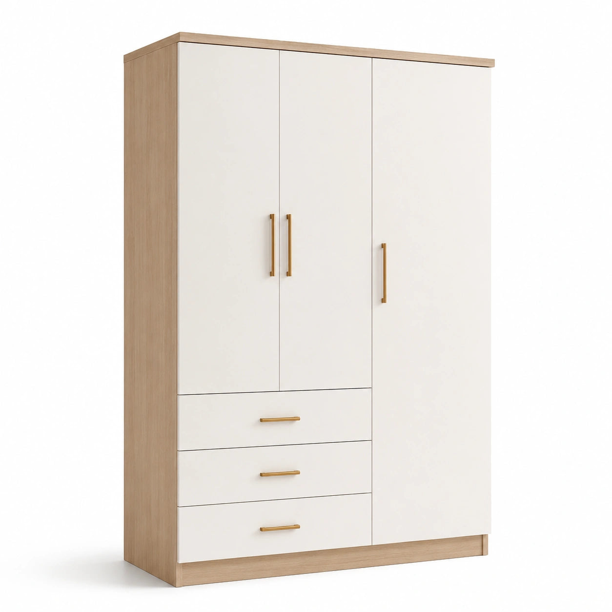 Armario de melamina blanco y madera clara 200x150x60 cm