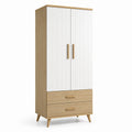 Armario de madera MDF blanco y roble con dos puertas y cajones 80x50x200 cm