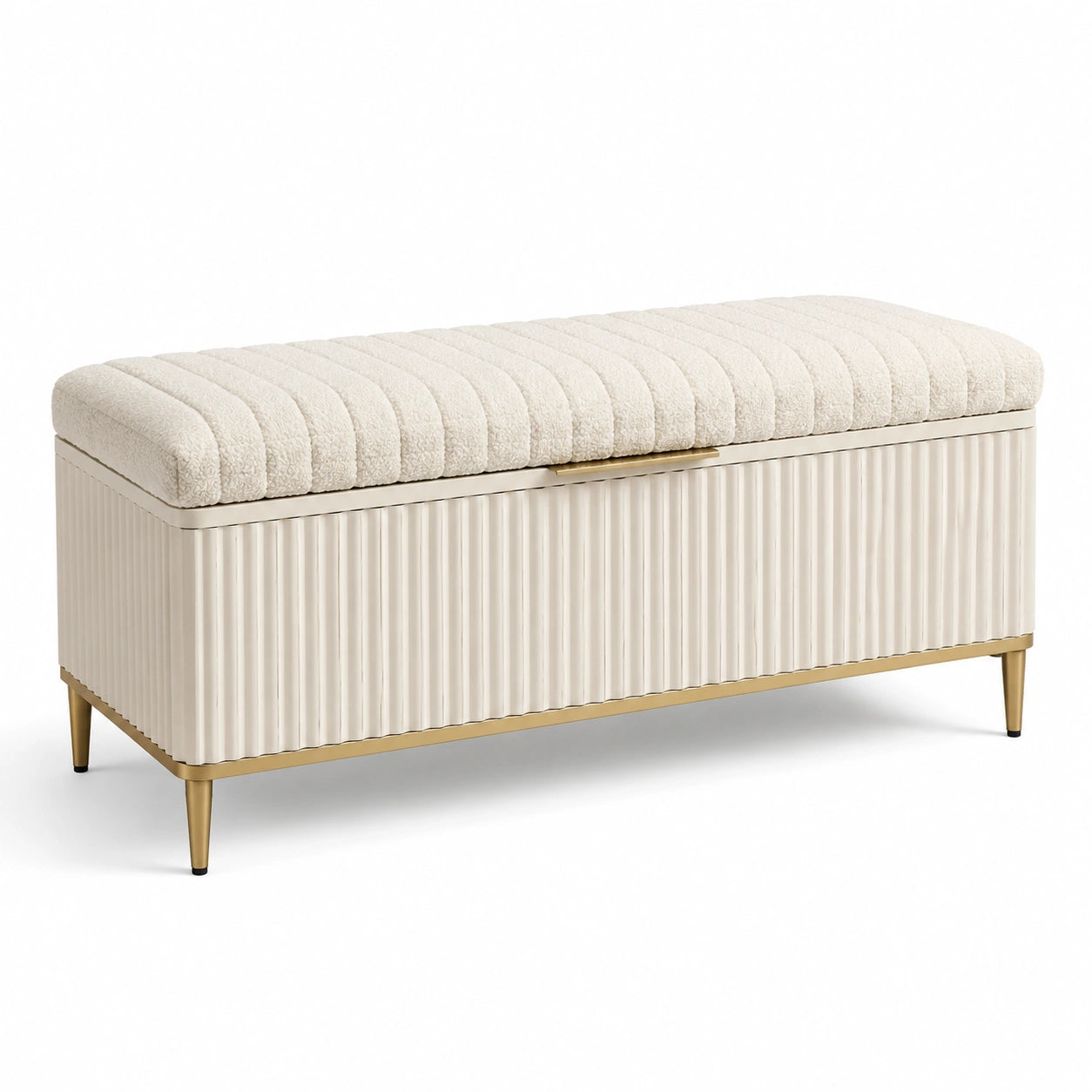 Banco de almacenamiento de metal con tapizado de poliéster beige
