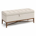 Banco de almacenamiento de poliéster beige con estructura de madera