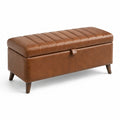Banco de almacenamiento de cuero sintético y madera marrón 120x40x45 cm