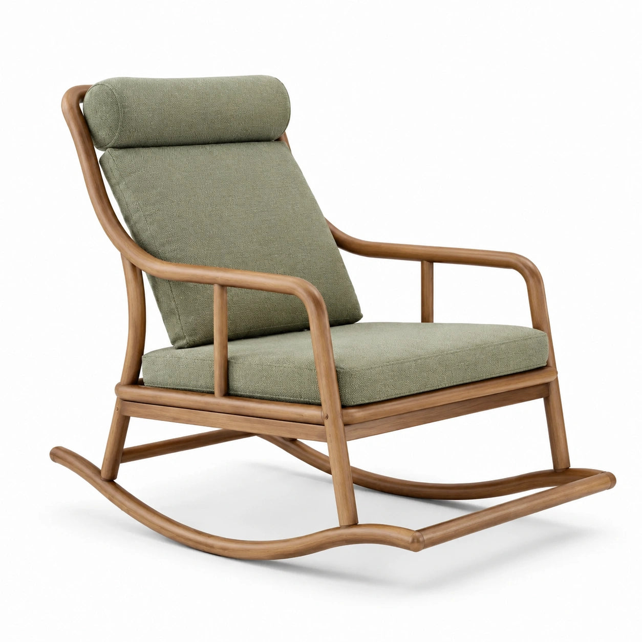 Mecedora de madera y cojines de poliéster verde
