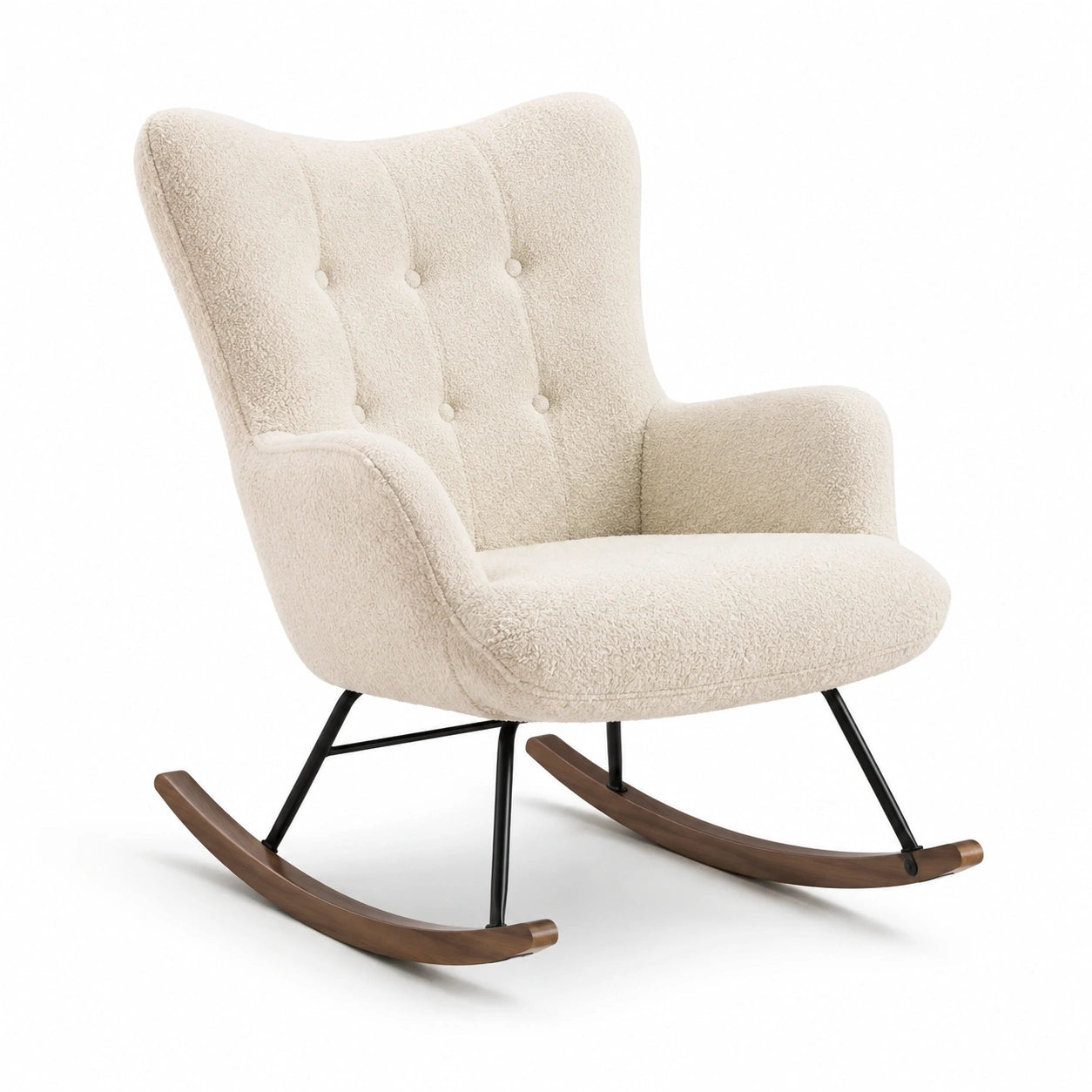 Silla mecedora de poliéster beige con estructura metálica