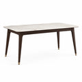 Mesa de comedor de mármol blanco y patas de madera