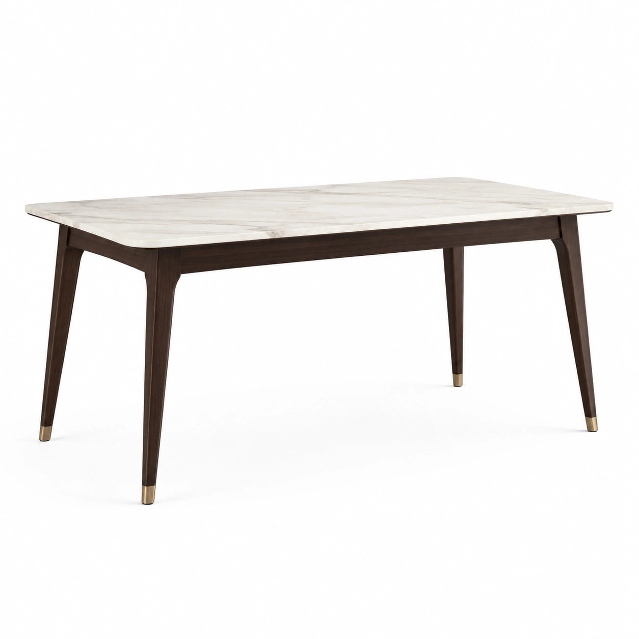 Mesa de comedor de mármol blanco y patas de madera