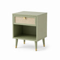 Mesita de noche de madera verde con cajón de yute 60x40x50 cm