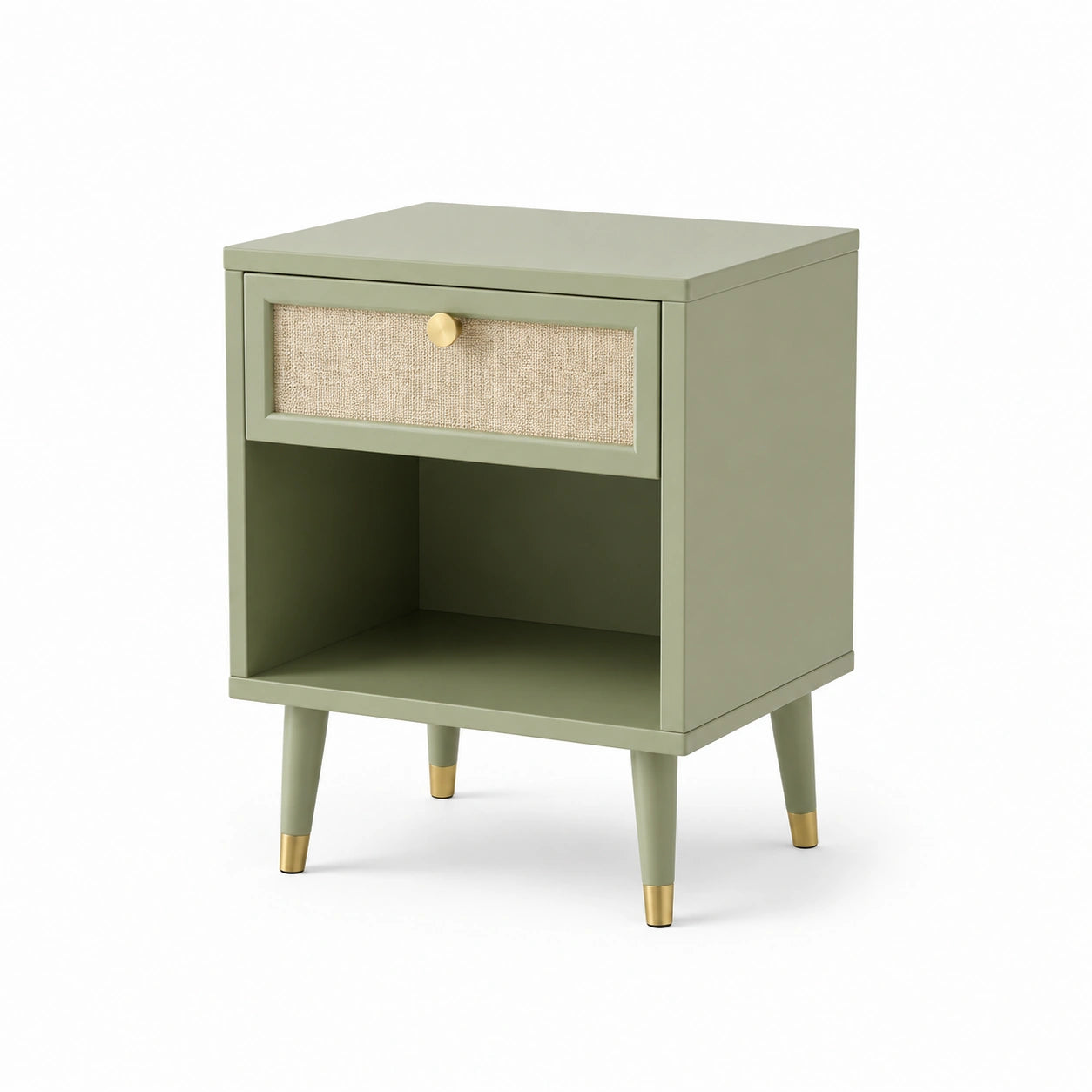 Mesita de noche de madera verde con cajón de yute 60x40x50 cm