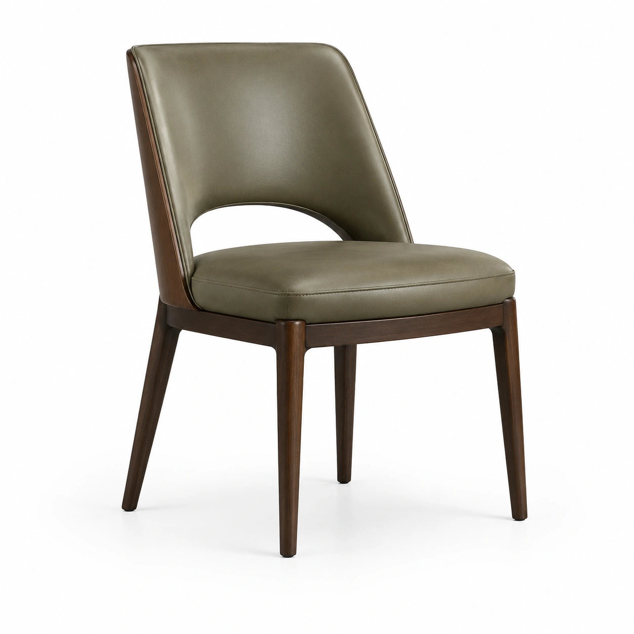 Silla de madera y cuero sintético verde oliva