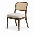 Silla de comedor de madera de nogal y ratán beige